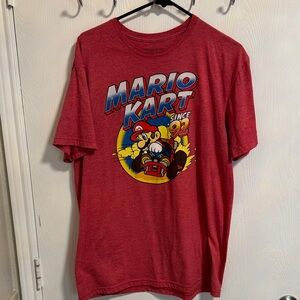 Mario Kart Men’s Large Red Heather Short Sleeve T-Shirt Mario In A Go Kart Gamer